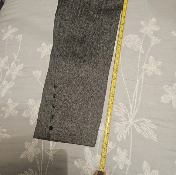 Gray Striped Textured Womens Mid Rise Pants With Cute Buttons On Each Leg - Picture 5 of 6